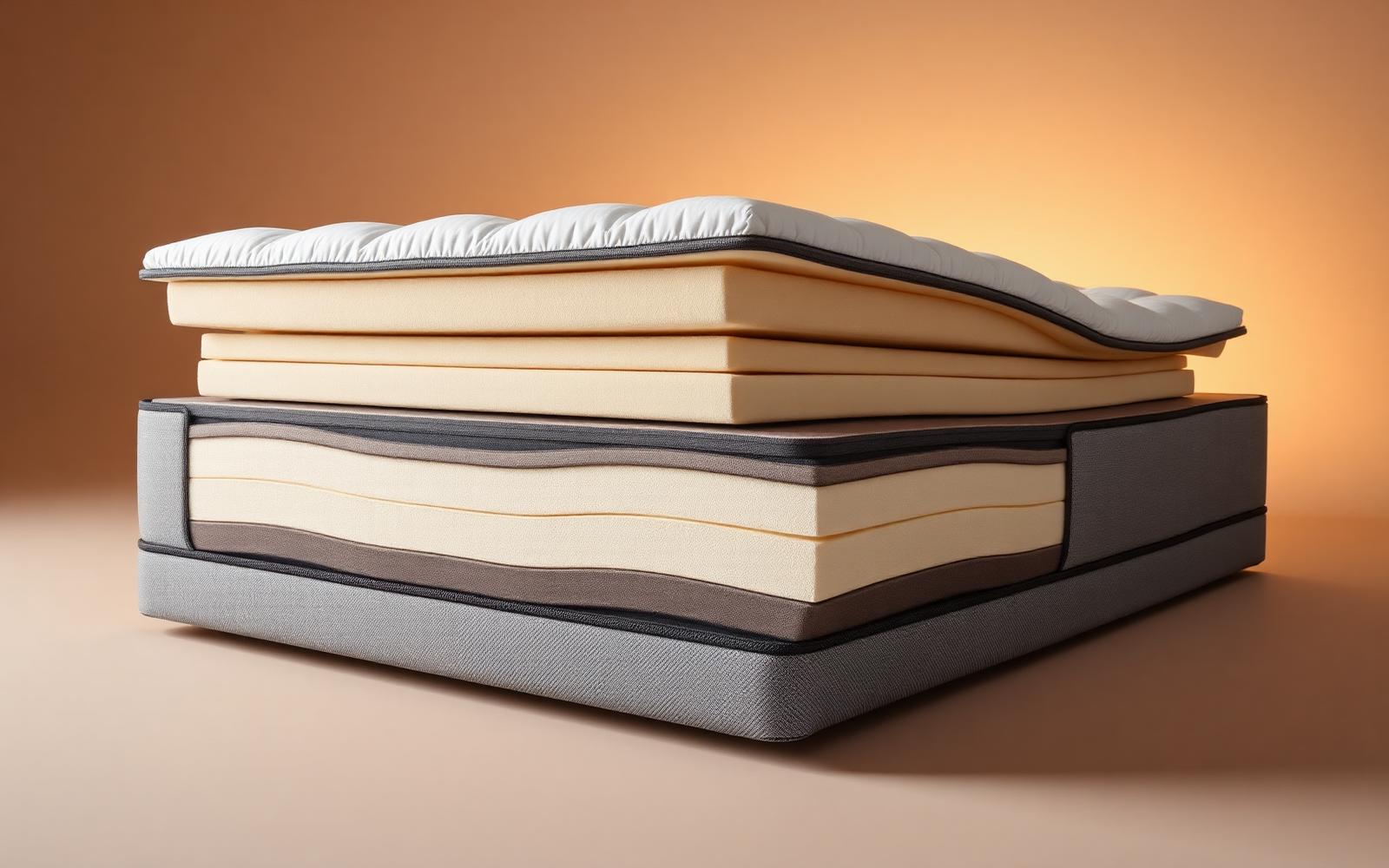 Cutaway of a premium mattress showing layered polyurethane foam construction