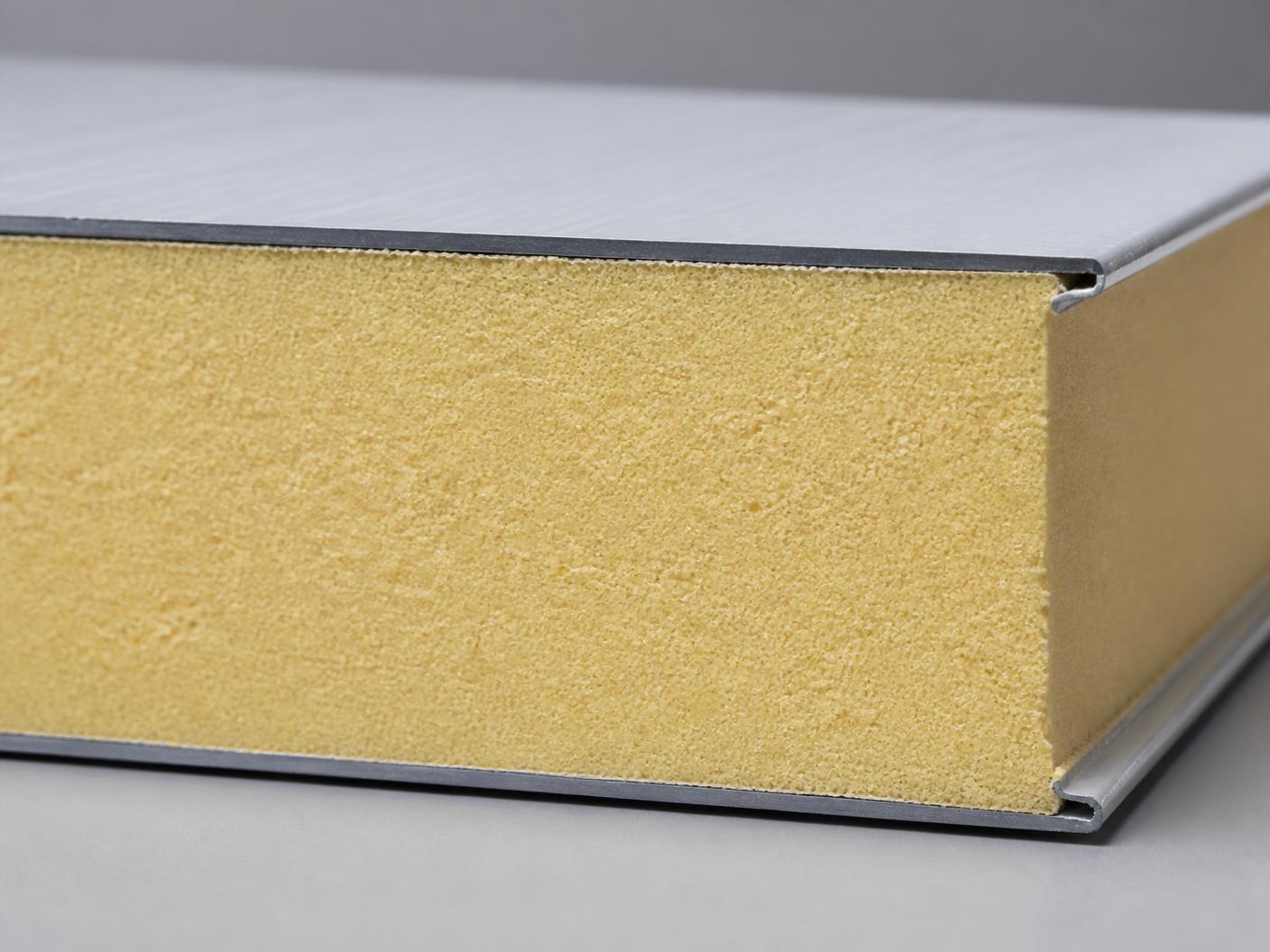 Rigid polyurethane insulated sandwich panel cross-section