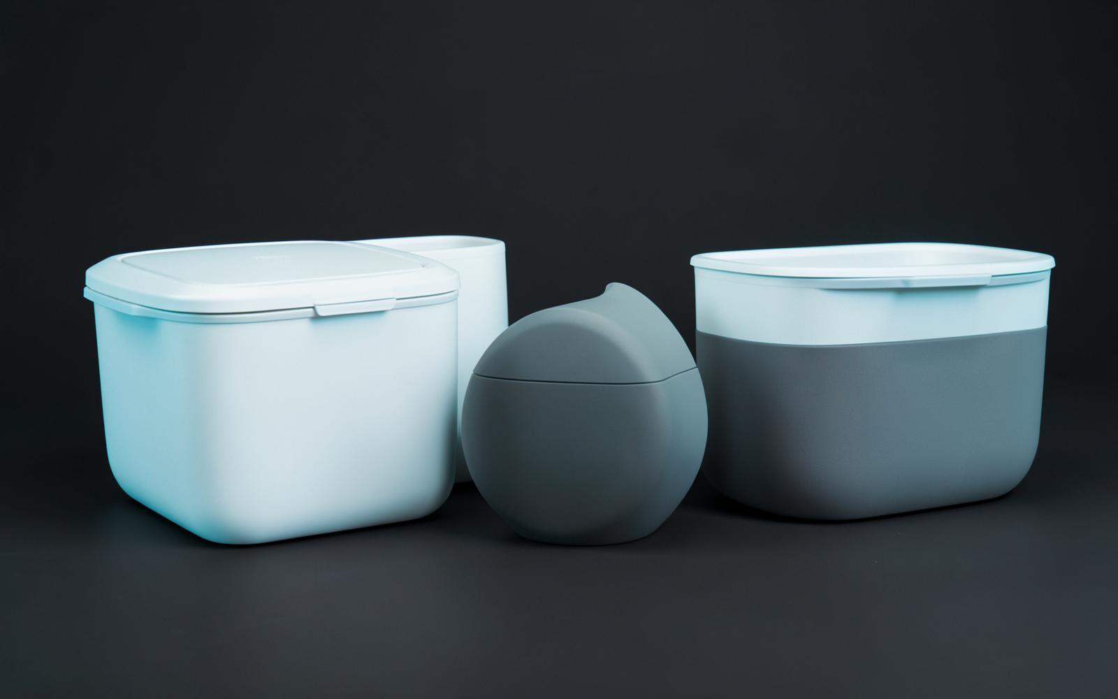 Modern insulated thermoware ice boxes and food containers in white and grey finishes